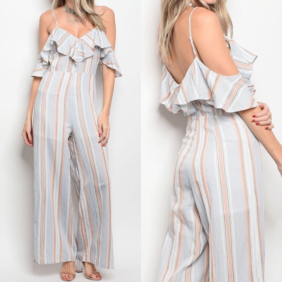 🍑 Just Peachy Striped Blue Wide Leg Jumpsuit 🍑 - Picture 2 of 3